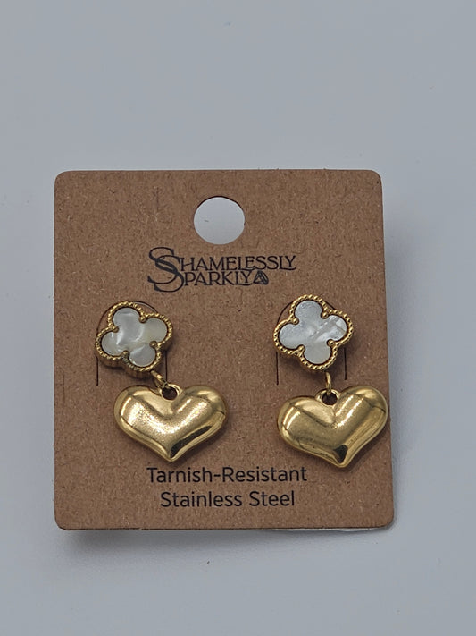 Jewelry | Earrings Pearl Clover/Heart Drop Stainless Steel