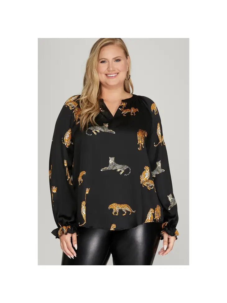 Top | Tunic Jaguar Print Black Satin - Extended Size