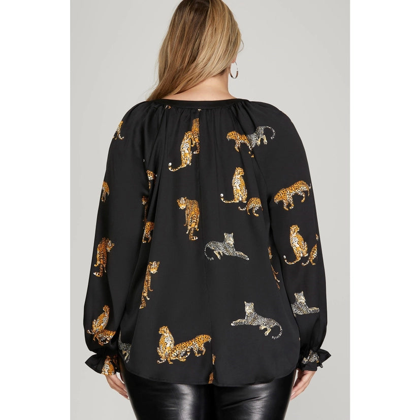 Top | Tunic Jaguar Print Black Satin - Extended Size