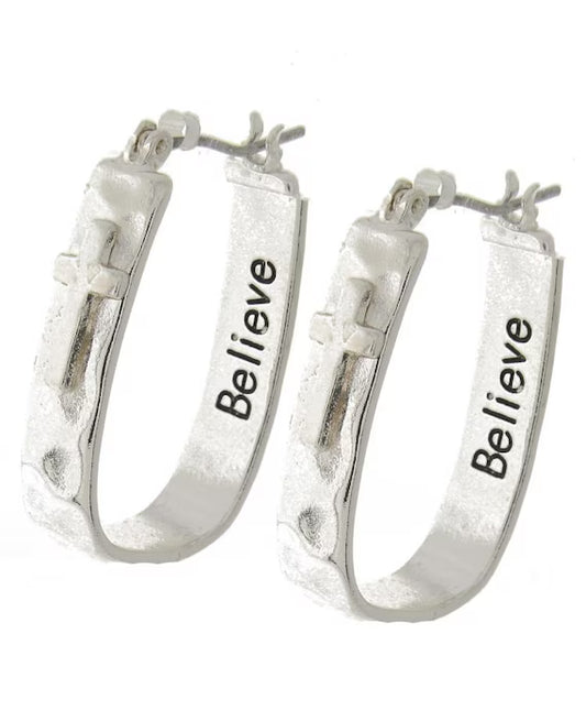 Jewelry | Earrings Overhanging Cross Hoop Antique Silver