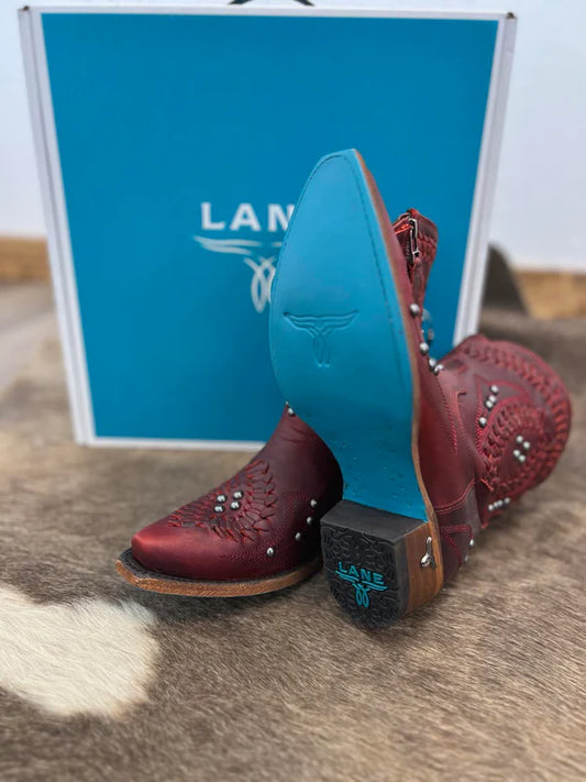 Boots | Lane Bootie Smoldering Ruby Red With Studs