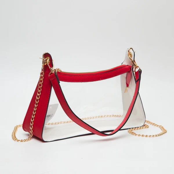 Bags | Red Clear Satchel With Chain Strap