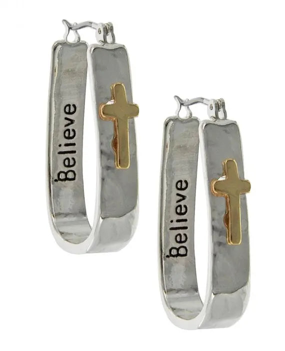 Jewelry | Earrings Two Tone Overhanging Cross Hoop