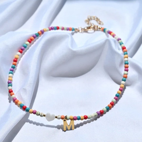 Girls Multicolored Beaded Initial Choker