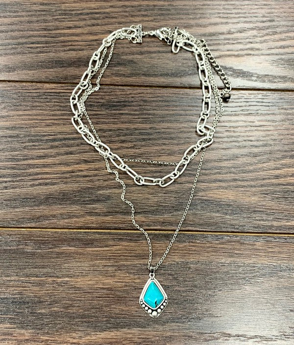 Multi-strand Chain Necklace Natural Turquoise Pendant
