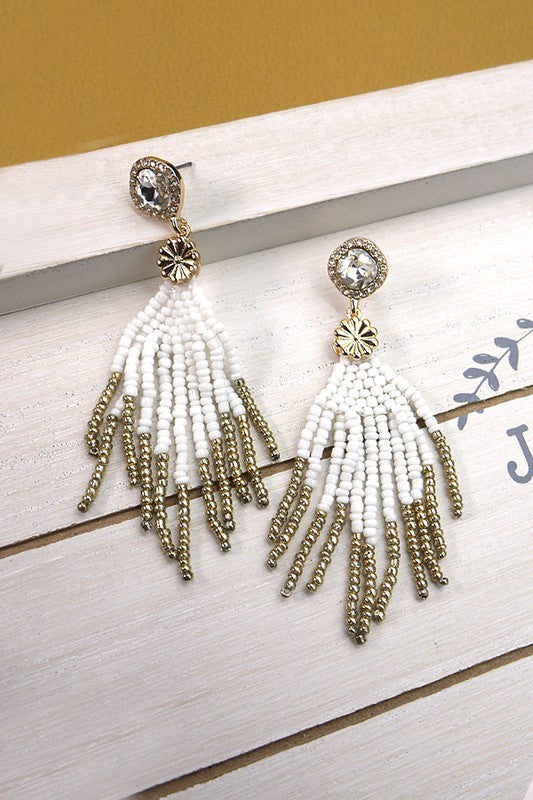 Jewelry | Earrings Seed Bead Fringe Rhinestone Post
