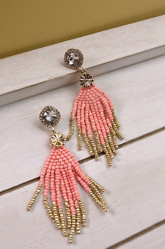 Jewelry | Earrings Seed Bead Fringe Rhinestone Post