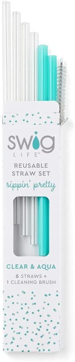 Swig | Reusable Short Straw Set - Clear/Aqua