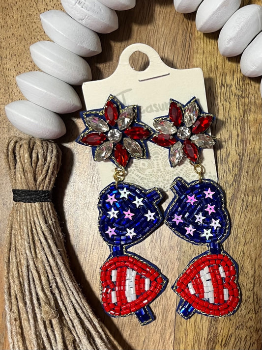 Jewelry | Earrings Beaded Patriotic Hearts