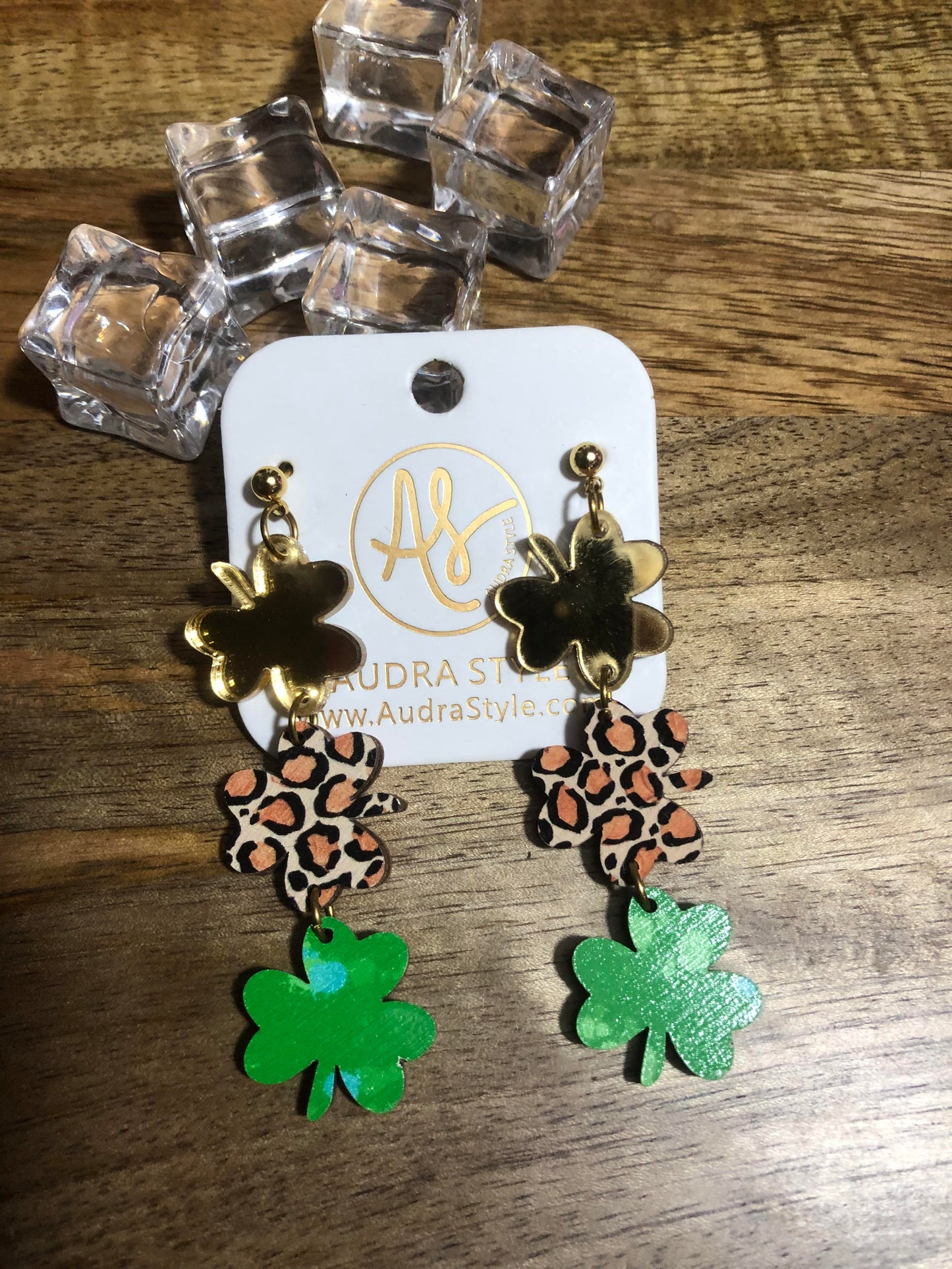 Gold & Leopard Shamrock Earrings