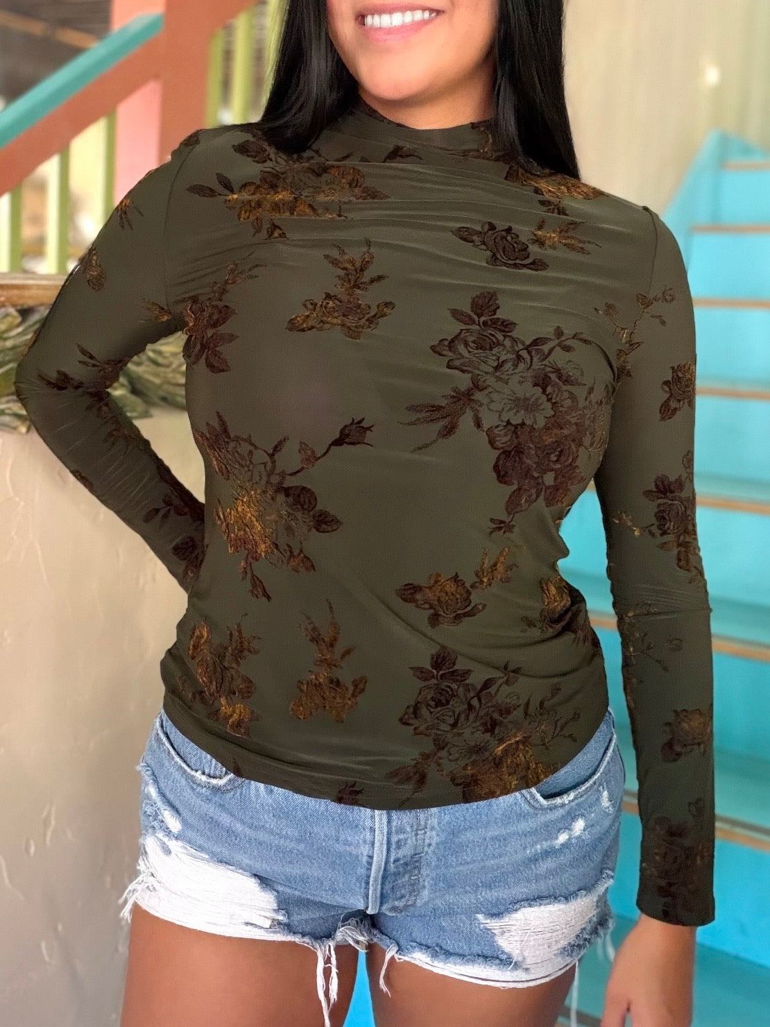 Blouse - Velvet Bloom Mesh