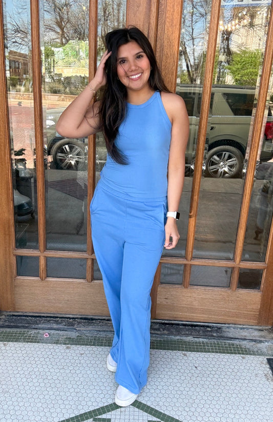 Blue Solid Ribbed Tank Set