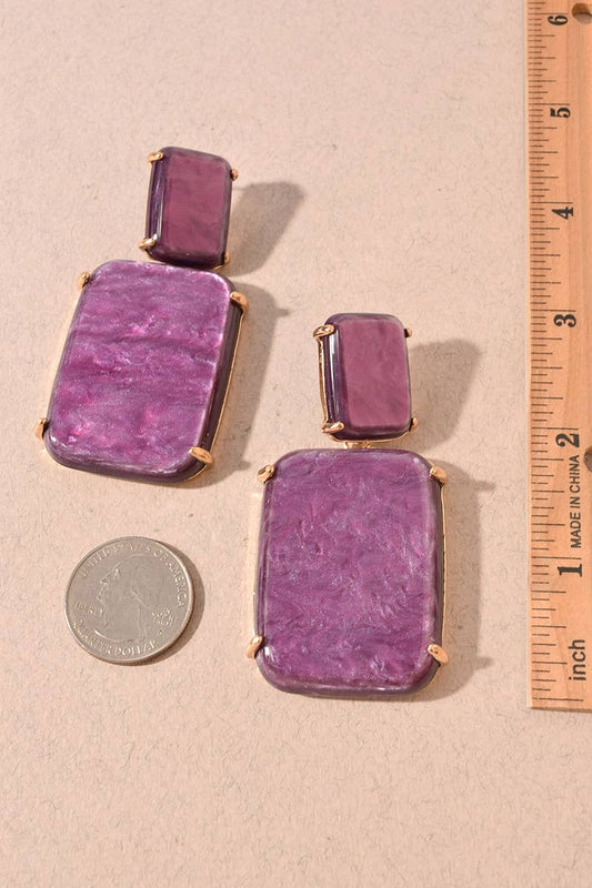 Earrings - Purple Marbled Resin Geometric Statement