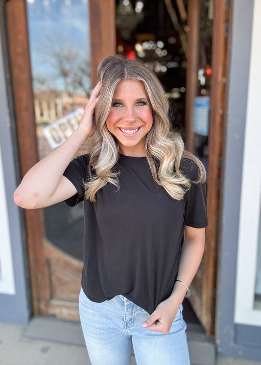 Tops | T-Shirt Basic Round Neck Short Sleeve