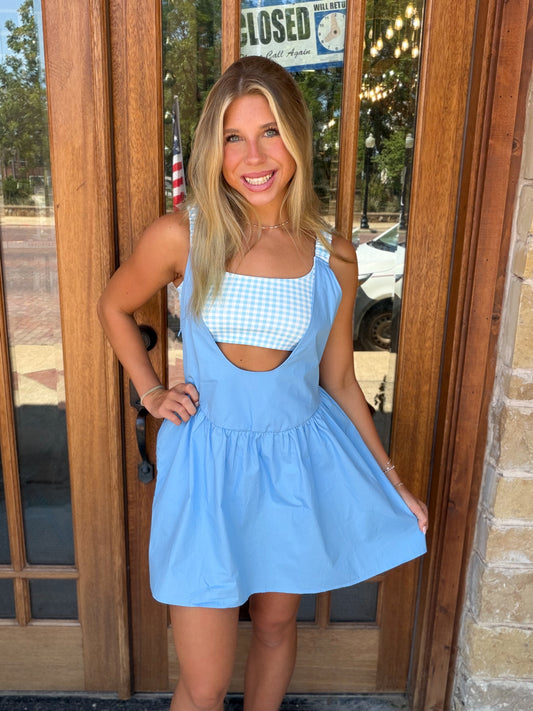 Romper Dress - Gingham Layered Blue
