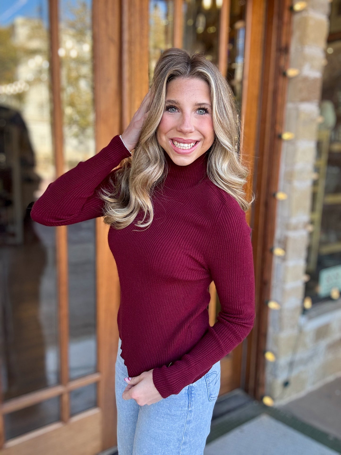 Ribbed Knit Burgundy Sweater