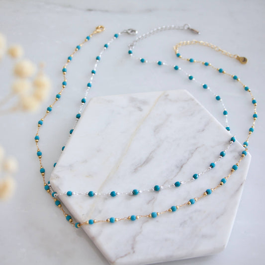Jewelry | Necklace Turquoise Choker Necklace - Faceted Stone: Sterling Silver Plated