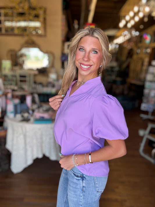 Purple Missy Solid V-Neck Blouse