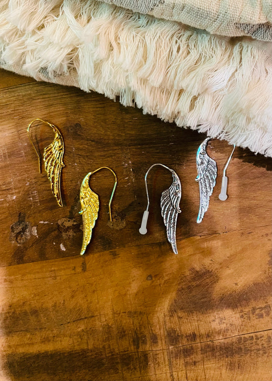 Jewelry | Earrings Vintage Golden Silver Angle Wings Pendant