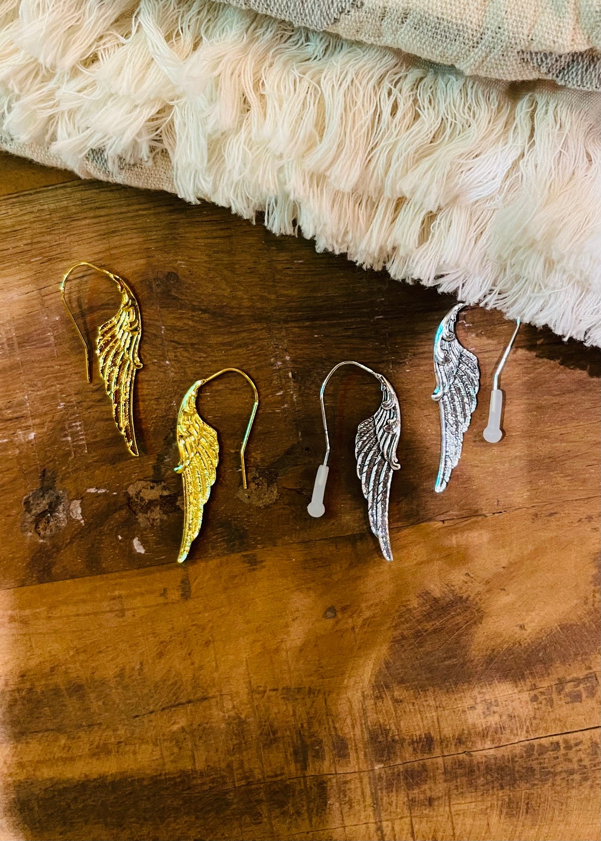 Earrings | Vintage Golden Silver Angle Wings Pendant Earring