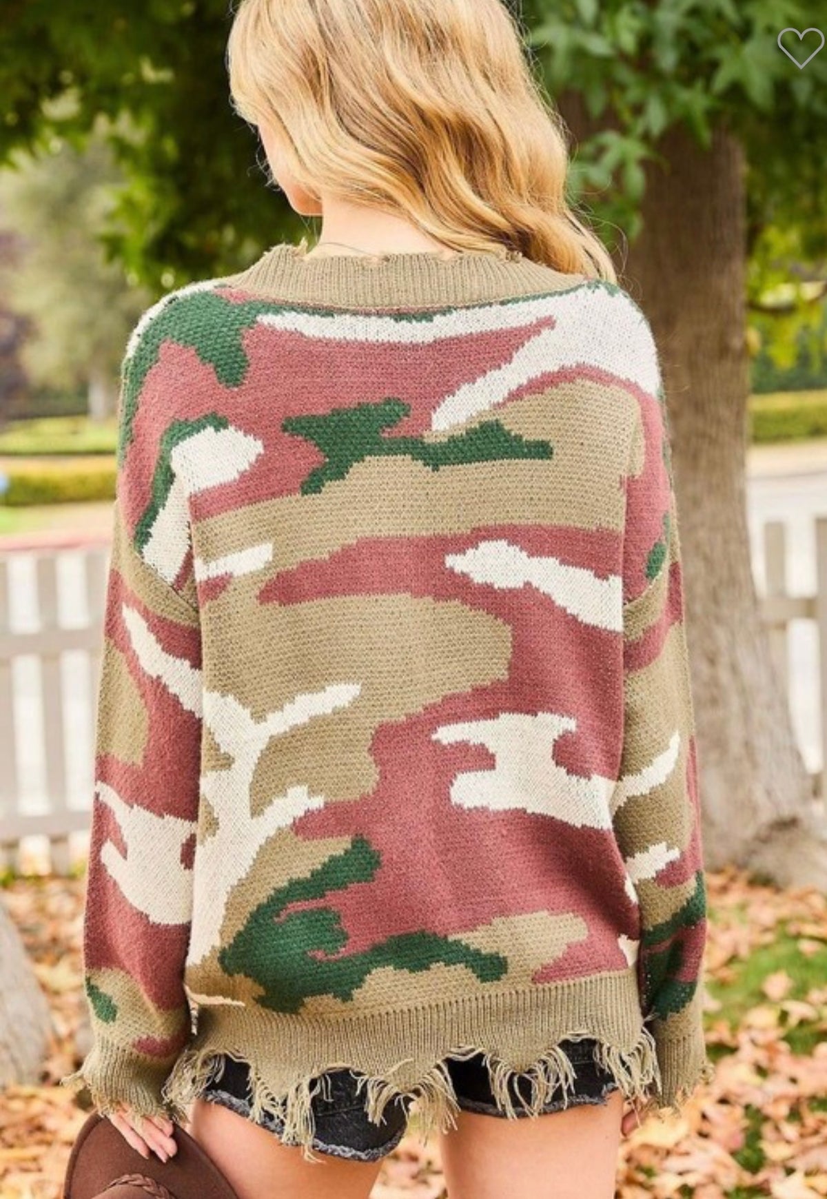 Tops | Sweater - Vneck Distressed Camo