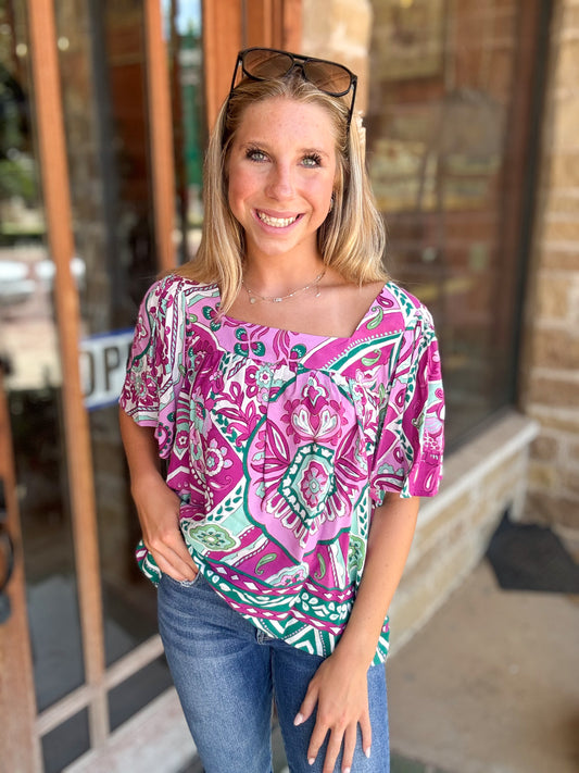 Tops | Karen Kane Blouse Flare Sleeve Square Neck