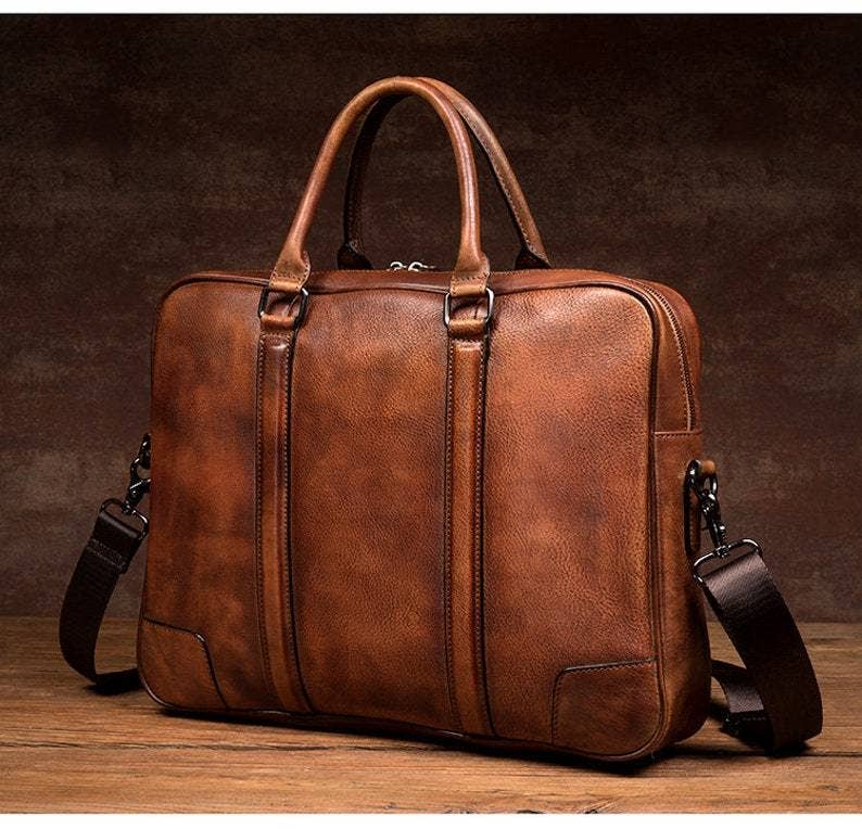 Full Grain Leather Briefcase-Laptop Shoulder Bag