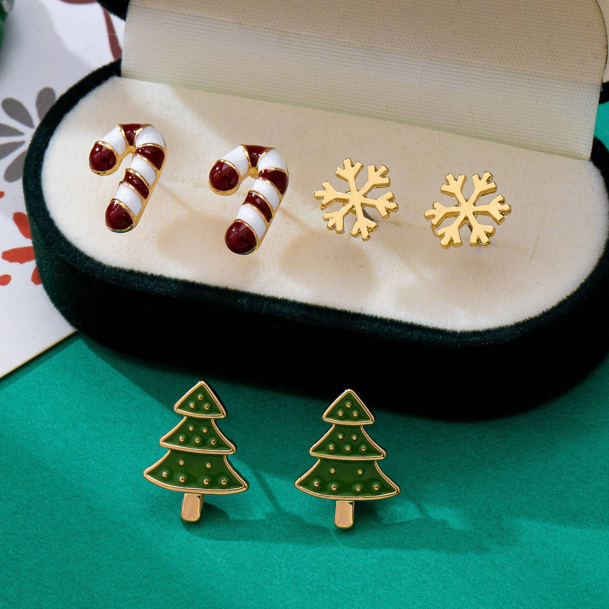 Earrings - Holiday Candy Cane Snowflake Tree Trio