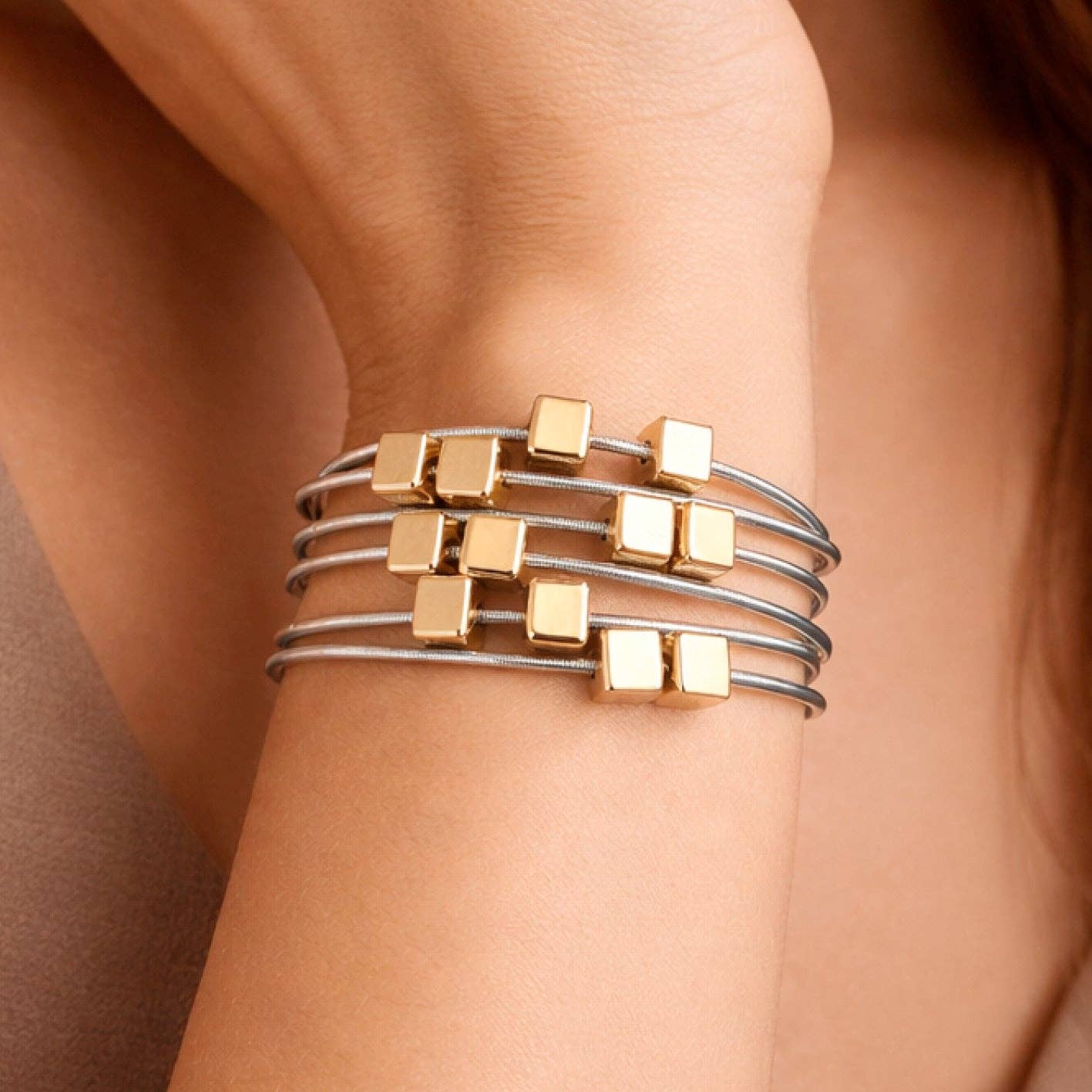 Bracelet - Silver Stretchy Layered Guitar String