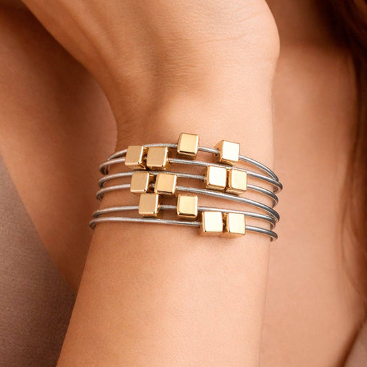 Bracelet - Silver Stretchy Layered Guitar String