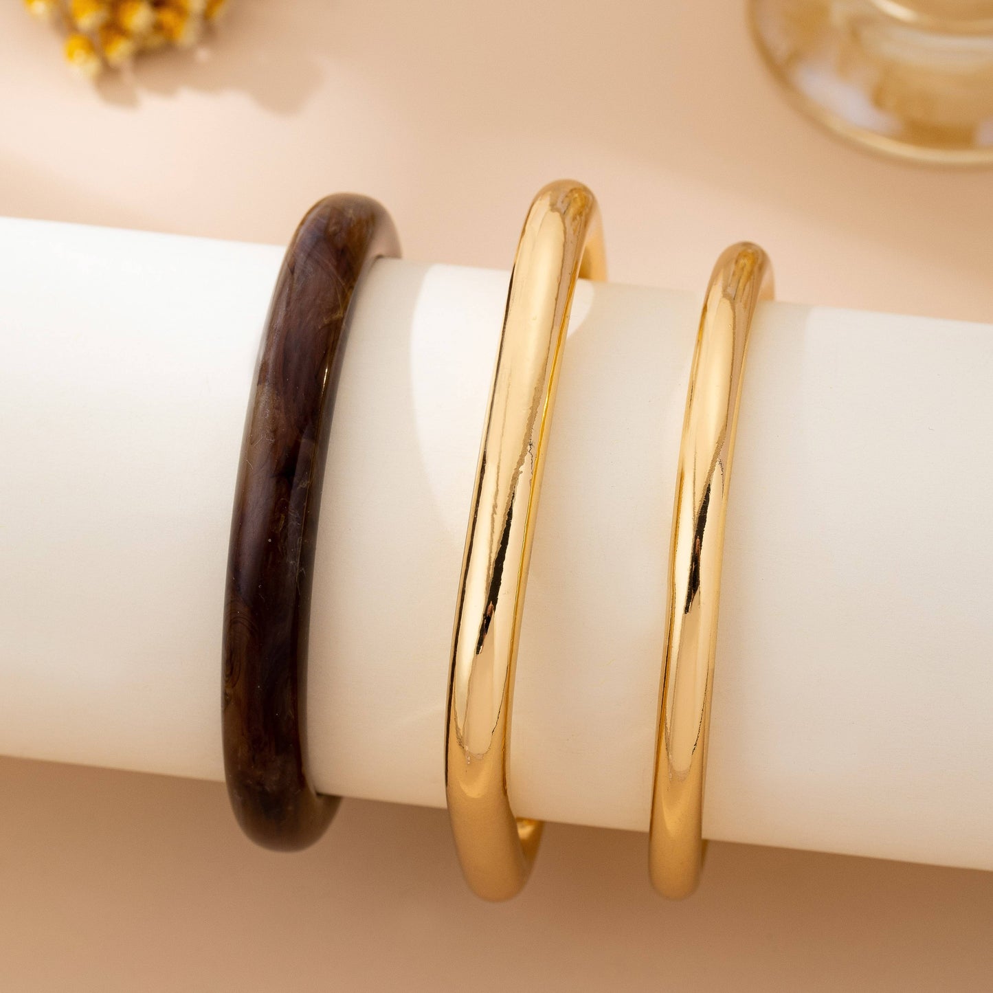 Bracelets - Tort & Gold Bangle Trio Set