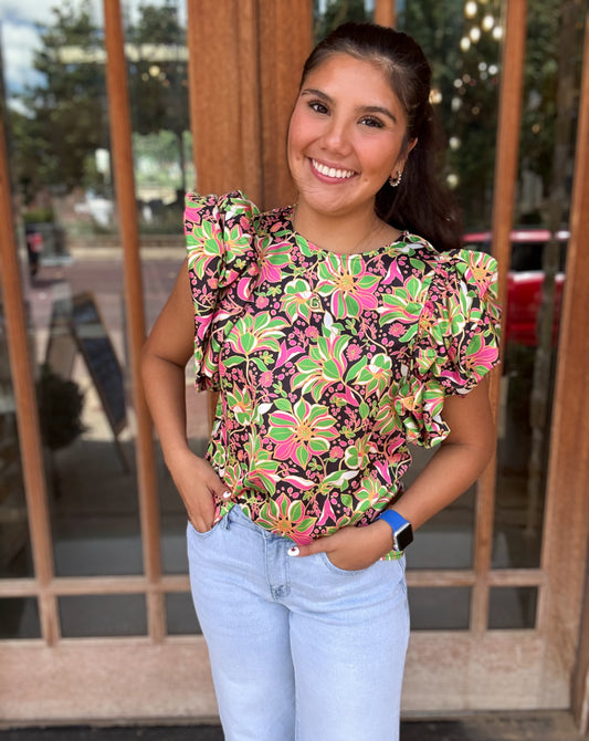 Tops| THML Blouse Flutter Sleeve Flower Print