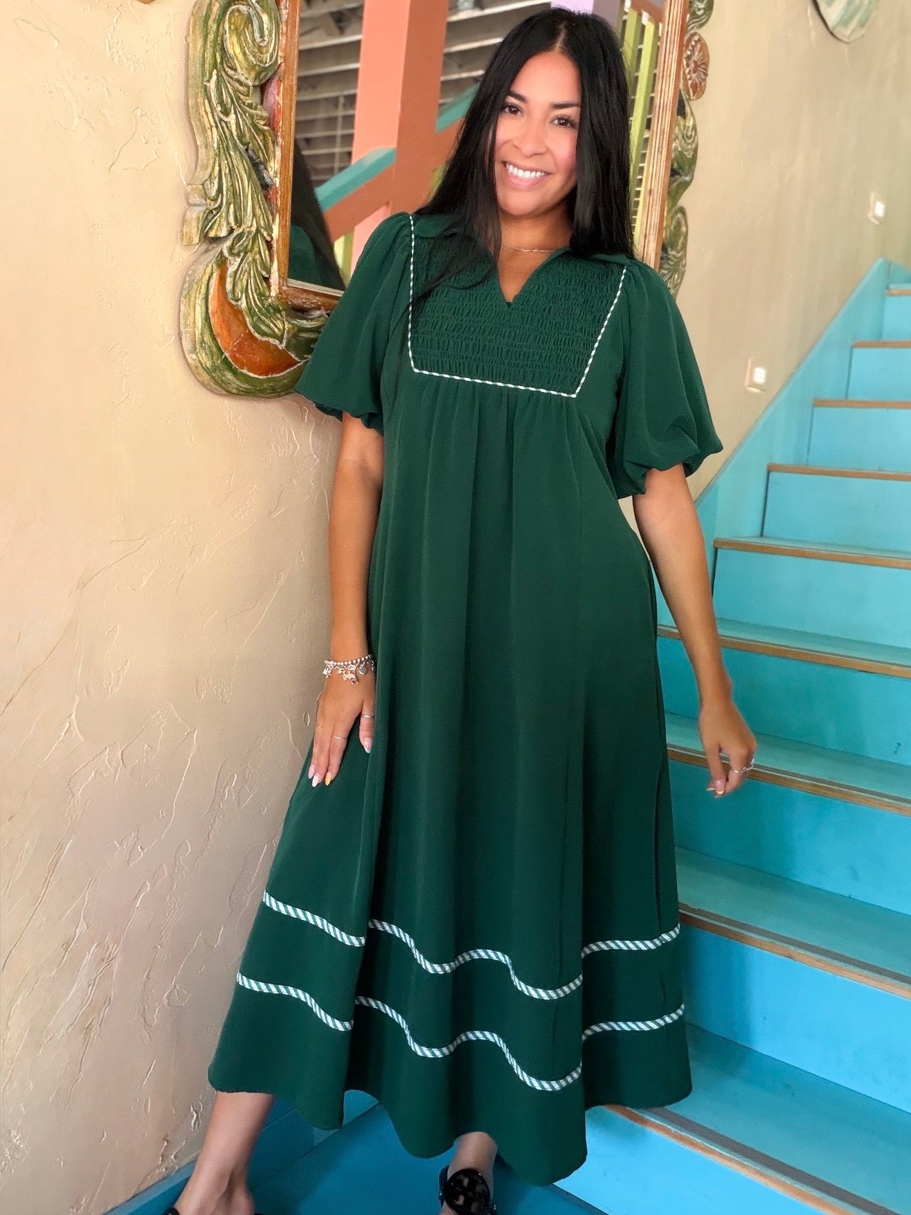Dress - Jodifl Emerald Puff Sleeve Maxi
