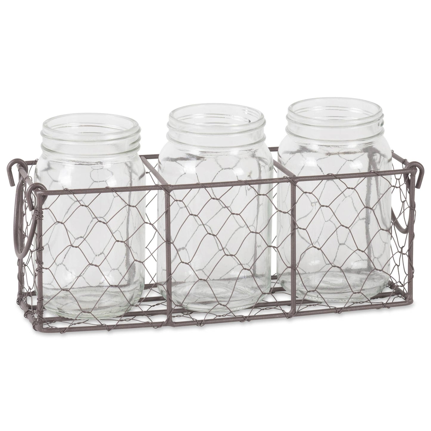 Housewares | Rustic Bronze Chicken Wire Flatware Caddy With Clear Jars