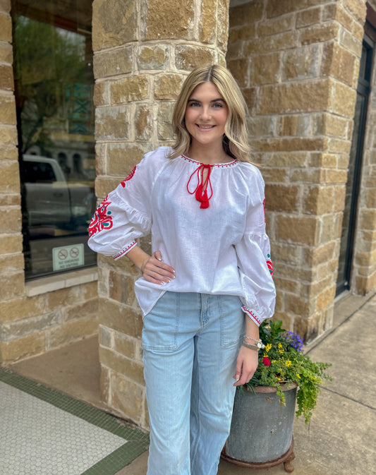 White Lascana Women's Embroidered Sleeve Blouse