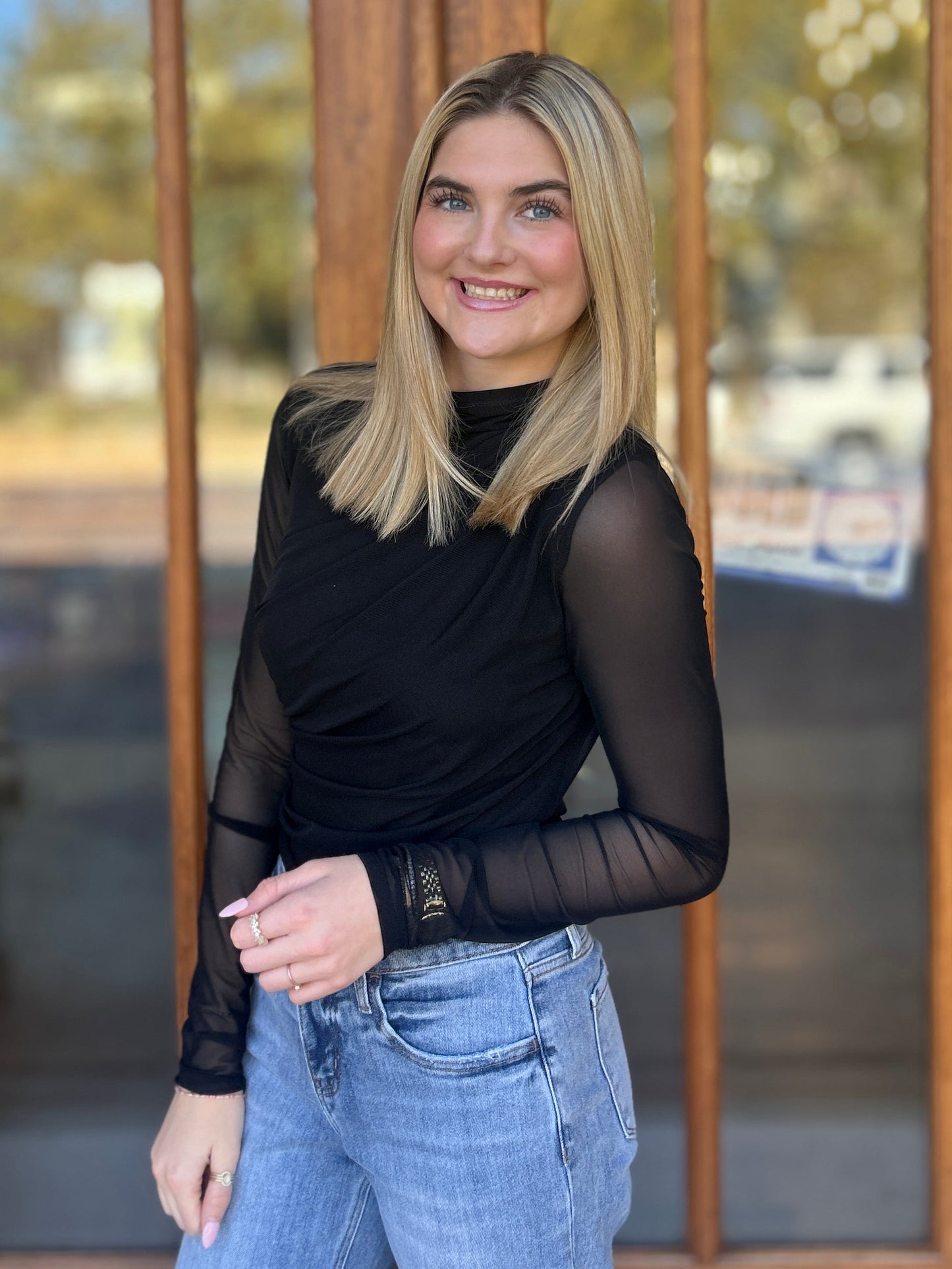 Mesh Black Ruched Bodysuit