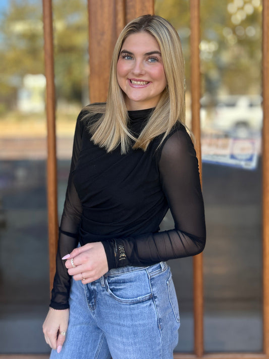 Mesh Black Ruched Bodysuit