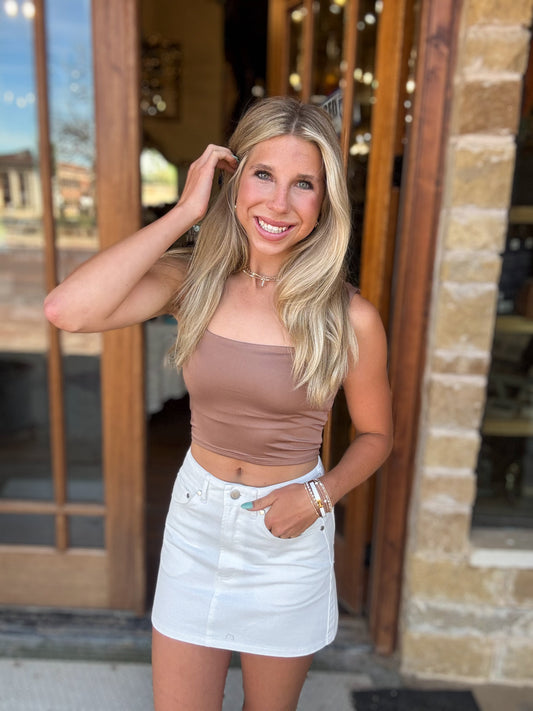 Mocha Reversable Cropped Square Neck Tank