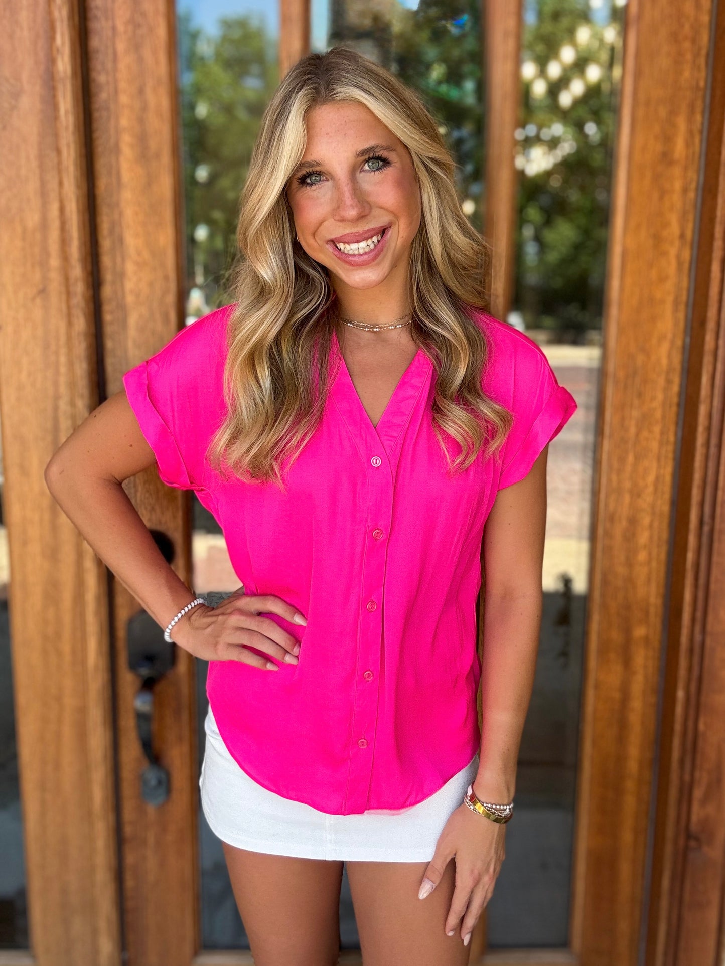Blouse - Hot Pink Button Down