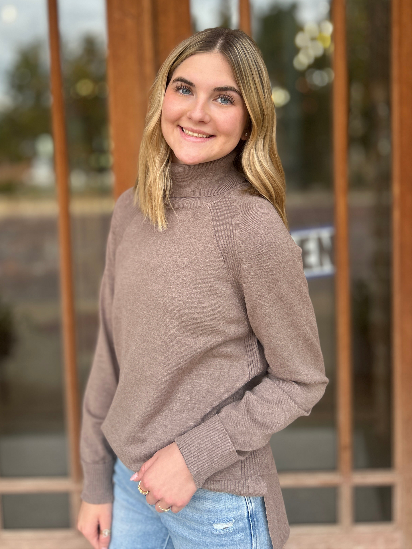 Tops | Turtleneck Solid Sweater Brown