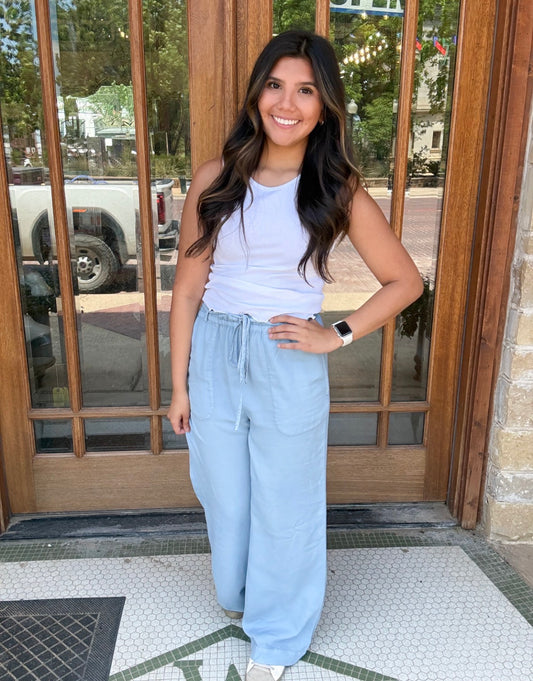 Pants - Tie Waist Wide Leg Tencil
