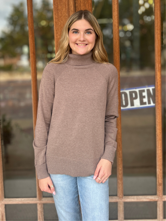 Tops | Turtleneck Solid Sweater Brown