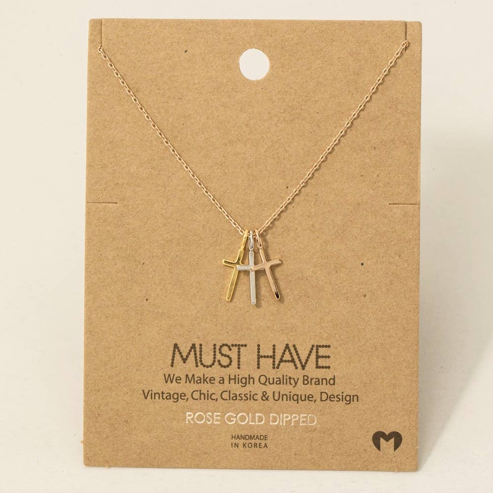 Triple Cross Pendant Necklace