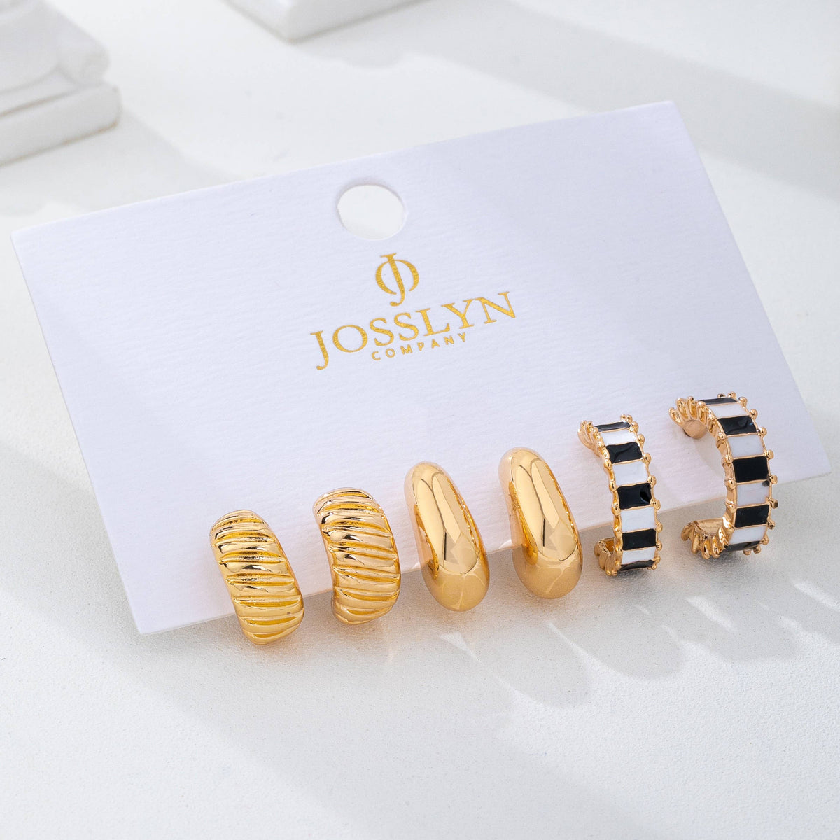 Earrings - Checker Textured Huggie Hoop Trio
