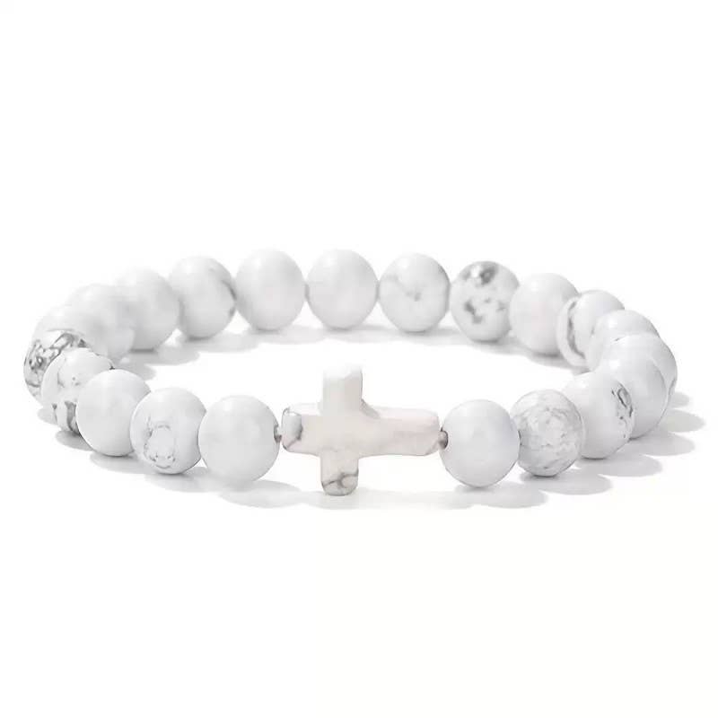 Bracelet - Boho Natural Stone Cross Charm Beaded