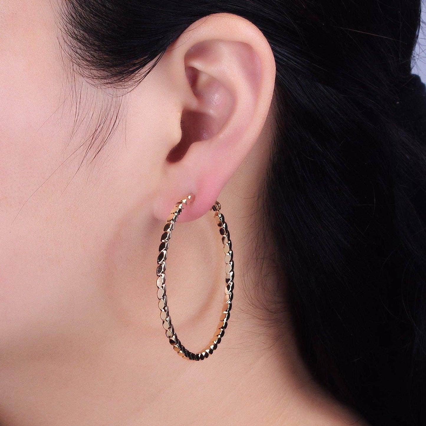Gold Filled Oval Textured Geometric Hoops GOLD