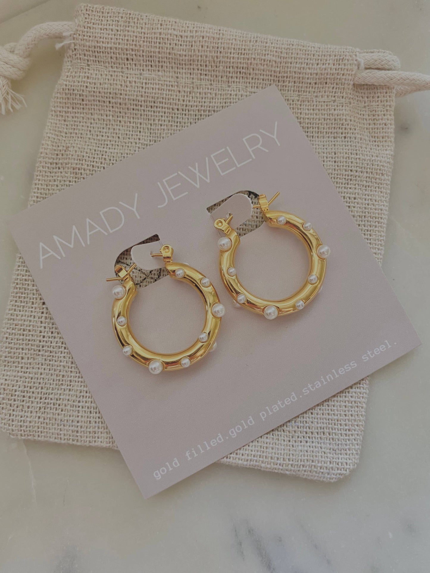 Earrings - Pearl Accent Gold Hoop