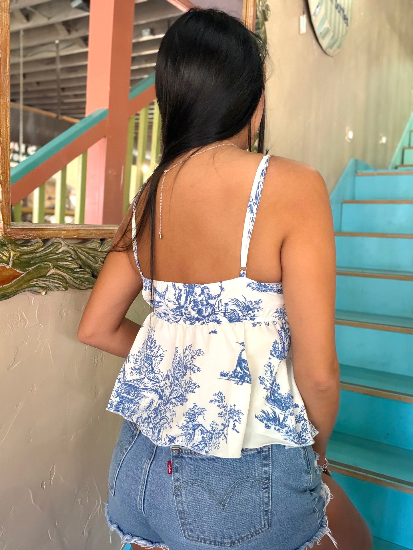 Cami - Blue Toile Print Peplum