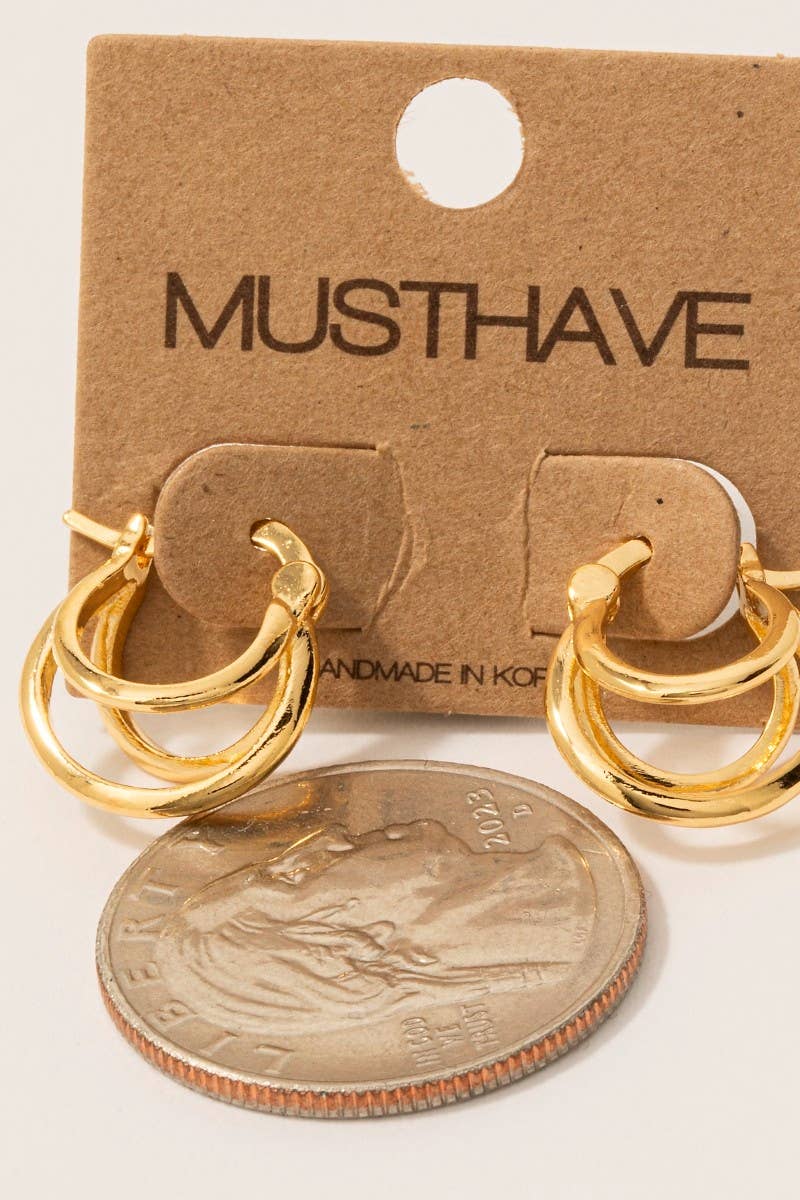 Gold Dipped Double Layered Latch Hoop Earrings