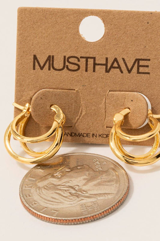 Gold Dipped Double Layered Latch Hoop Earrings